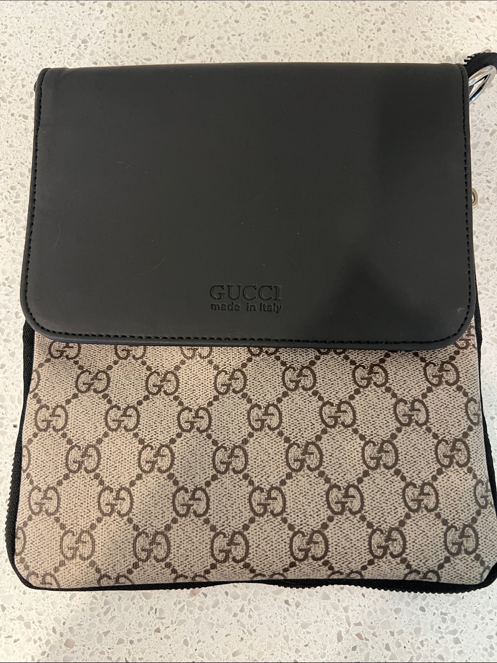 Gucci Black Leather & Beige GG Canvas Messenger Bag